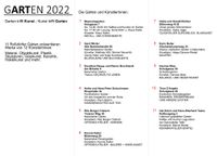 Offene Gärten Roßdorf 2022: Liste der Gärten und KünstlerInnen